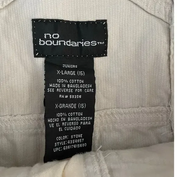 VTG Y2K No Boundaries Cream Baggy Corduroy Carpenter Overalls Cream, Juniors XL - Picture 2 of 7